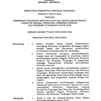 PP Nomor 9 Tahun 2026 Tentang Pemberian THR dan Gaji ke-13 A